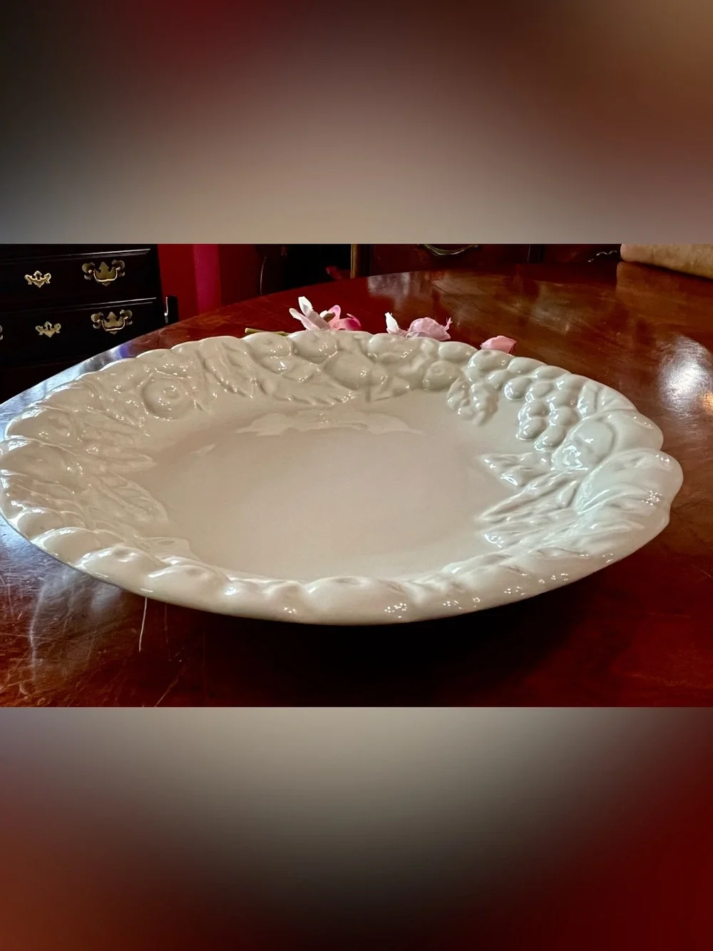 VTG Claire Burke Pottery Raised Fruit Design Ivory Serving Bowl Platter 10.5